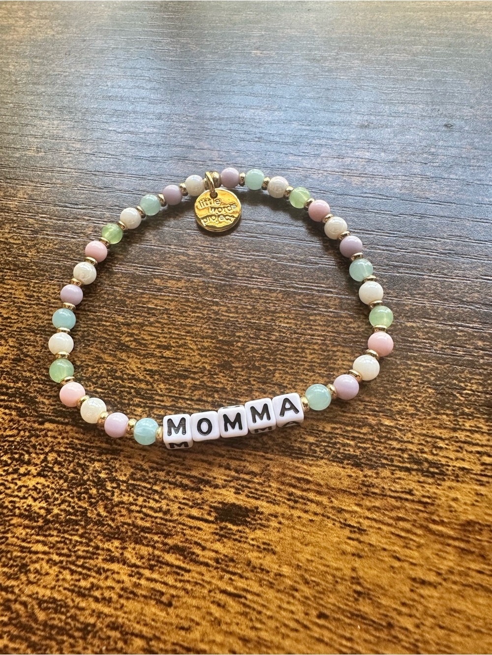“Momma” Little Words Project Pastel Beaded Bracelet - Picture 2 of 3